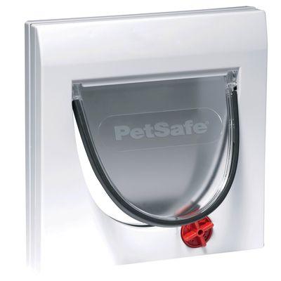 Hvid PetSafe Staywell Classic kattelem med rød firevejslås